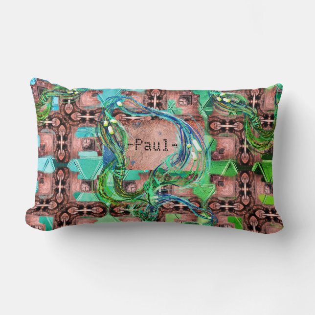 Rusty and Mossy Engine Cyberpunk Dieselpunk Lumbar Cushion (Front)
