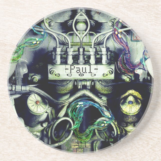 Rusty and Mossy Engine Double Sided Dieselpunk Coaster (Front)