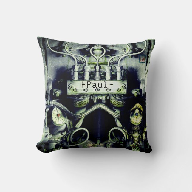 Rusty and Mossy Engine Double Sided Dieselpunk  Cushion (Front)