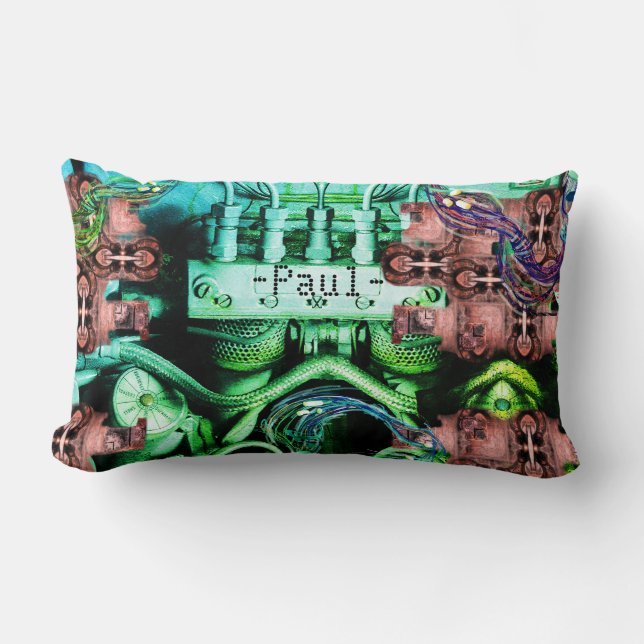 Rusty and Mossy Engine Double Sided Dieselpunk Lumbar Cushion (Front)