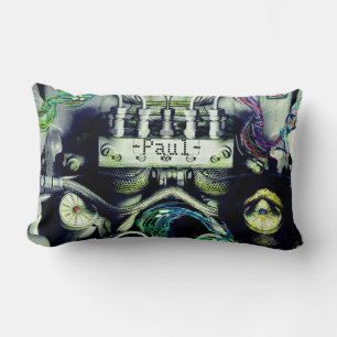 Rusty and Mossy Engine Double Sided Dieselpunk  Th Lumbar Cushion