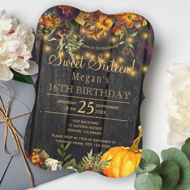 Rusty autumn floral chic sweet sixteen birthday invitation (Creator Uploaded)