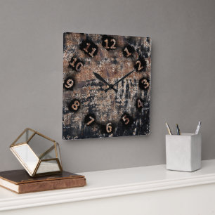 Rusty Black Grunge Square Wall Clock