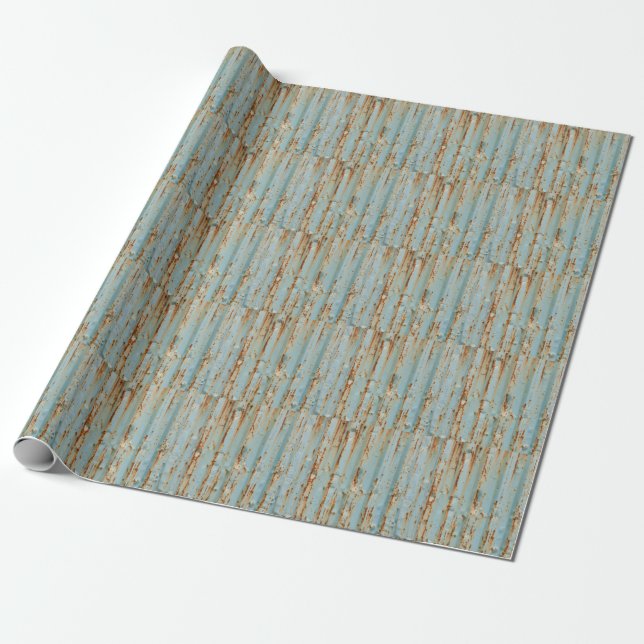 Rusty Blue Painted Metal Texture Wrapping Paper (Unrolled)