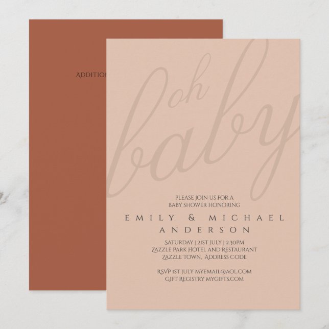 Rusty Blush Typography Baby Shower Gender Reveal Invitation (Front/Back)