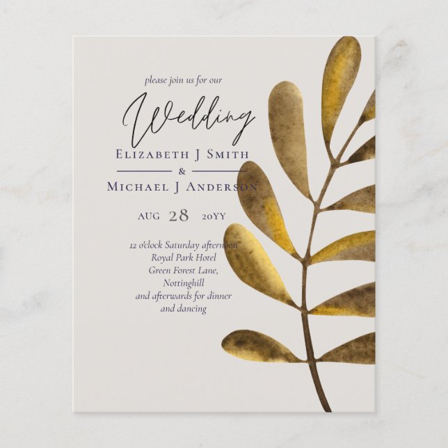 Rusty bronze Leaf Wedding Invitation Flyer (Front)