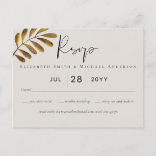 Rusty Bronze Leaf Wedding RSVP Postcard
