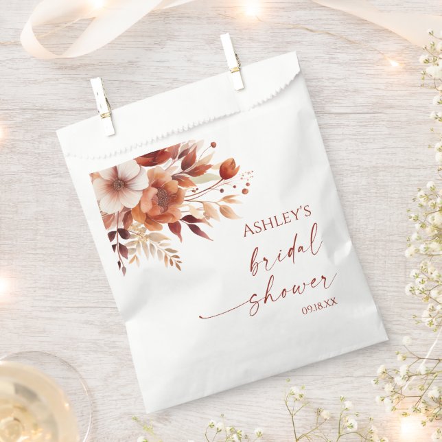 Rusty Burgundy Brown Floral Flower Bridal Shower Favour Bags (Clipped)