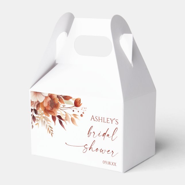 Rusty Burgundy Brown Floral Flower Bridal Shower Favour Box (Front Side)