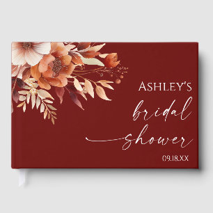 Rusty Burgundy Brown Floral Flower Bridal Shower Guest Book