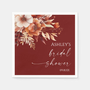 Rusty Burgundy Brown Floral Flower Bridal Shower Napkin