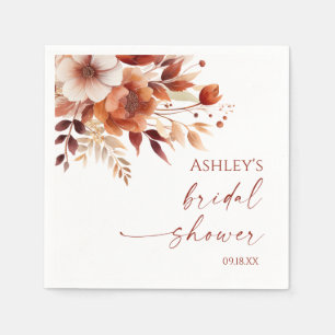 Rusty Burgundy Brown Floral Flower Bridal Shower Napkin