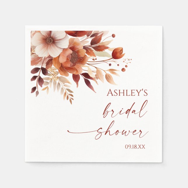 Rusty Burgundy Brown Floral Flower Bridal Shower Napkin (Front)