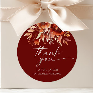 Rusty Burgundy Brown Floral Flower Wedding Classic Round Sticker