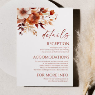 Rusty Burgundy Brown Floral Flower Wedding Details Enclosure Card