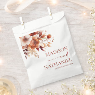 Rusty Burgundy Brown Floral Flower Wedding Favour Bags