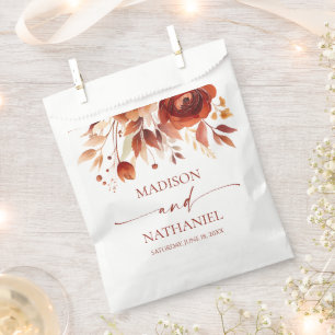 Rusty Burgundy Brown Floral Flower Wedding Favour Bags