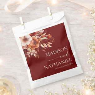 Rusty Burgundy Brown Floral Flower Wedding Favour Bags