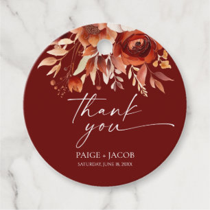Rusty Burgundy Brown Floral Flower Wedding Favour Tags