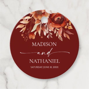Rusty Burgundy Brown Floral Flower Wedding Favour Tags