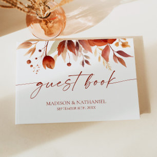 Rusty Burgundy Brown Floral Flower Wedding Guest Book