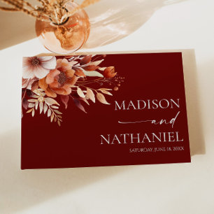 Rusty Burgundy Brown Floral Flower Wedding Guest Book