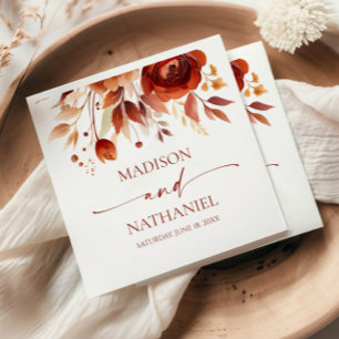 Rusty Burgundy Brown Floral Flower Wedding Napkin