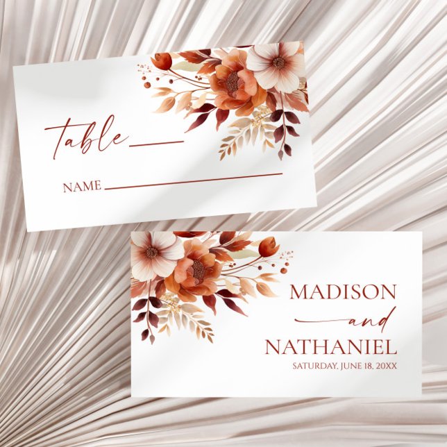 Rusty Burgundy Brown Floral Flower Wedding Place Card (Creator Uploaded)