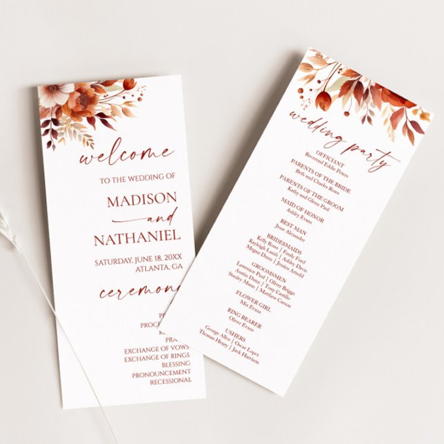 Rusty Burgundy Brown Floral Flower Wedding Programme (Creator Uploaded)
