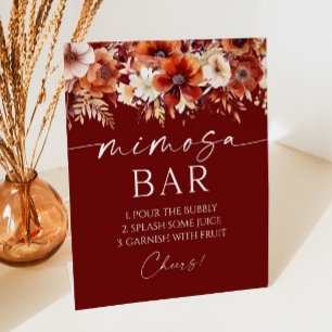 Rusty Burgundy Floral Elegant Mimosa Bar Pedestal Sign