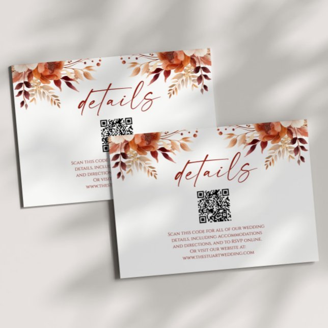 Rusty Burgundy Floral QR Code Wedding Details Enclosure Card (Creator Uploaded)