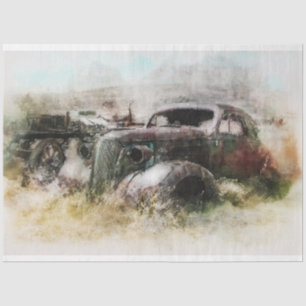 Rusty Car Farm Vintage 20x30 Decoupage Tissue Paper
