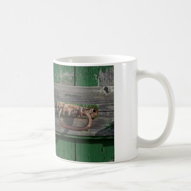 Rusty Door Handle On Green Door Coffee Mug (Right)