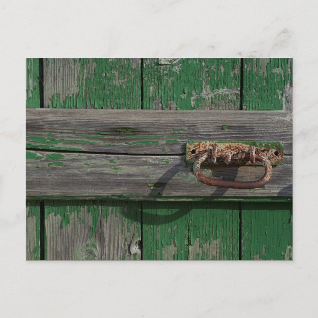 Rusty Door Handle On Green Door Postcard (Front)