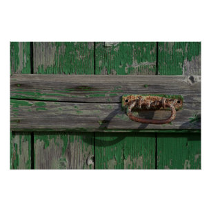 Rusty Door Handle On Green Door Poster