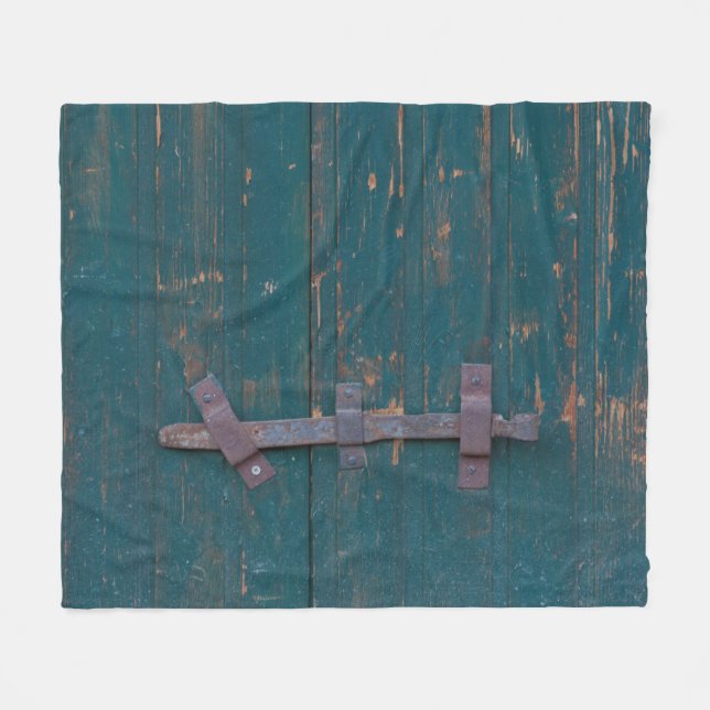 Rusty Door Latch On Green Door Fleece Blanket (Front (Horizontal))