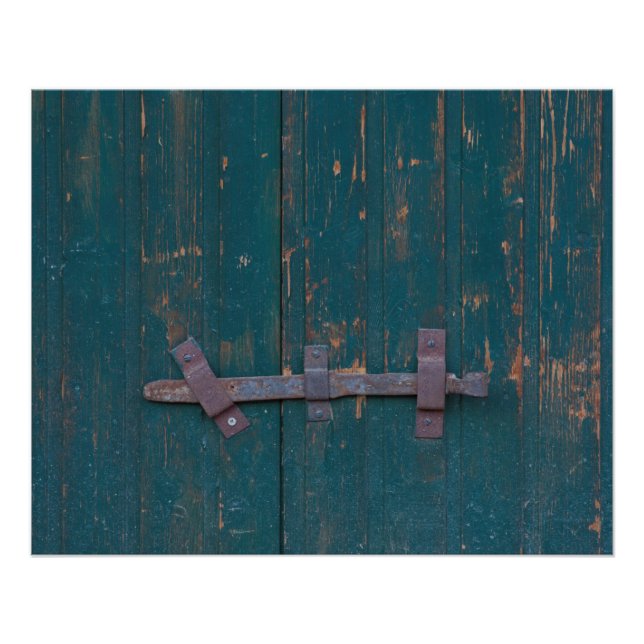 Rusty Door Latch On Green Door Poster (Front)