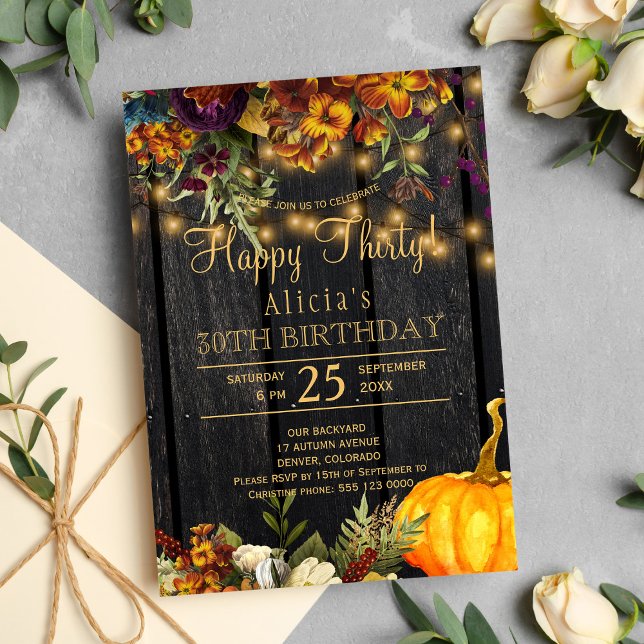 Rusty fall flowers rustic thirty years birthday invitation (Creator Uploaded)