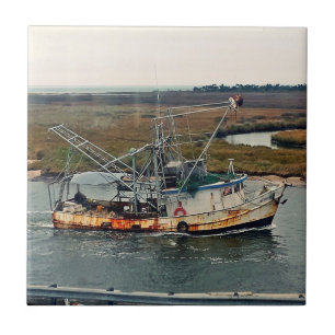 Rusty Fishing Boat Blue water in Marsh Tile
