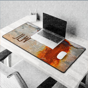 Rusty Grey and Orange Urban Grunge Stylish Desk Mat