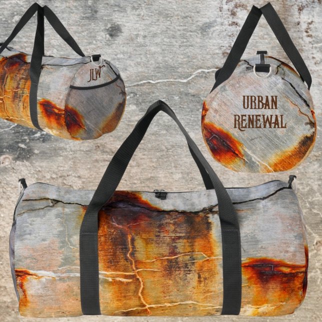 Rusty Grey Burnt Orange Urban Grunge Industrial Duffle Bag (Creator Uploaded)