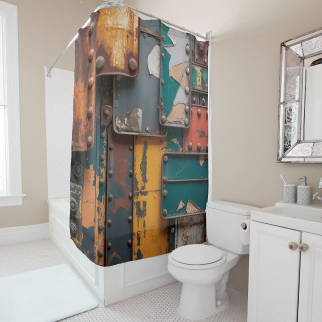 Rusty Grunge Metal Shower Curtain (In Situ)