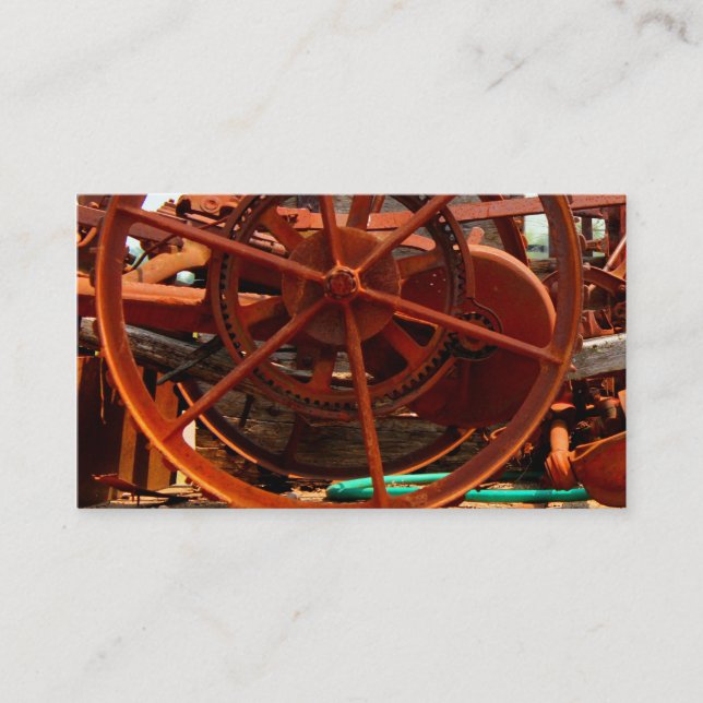Rusty junk metal farm equipment steampunk machines business card (Front)