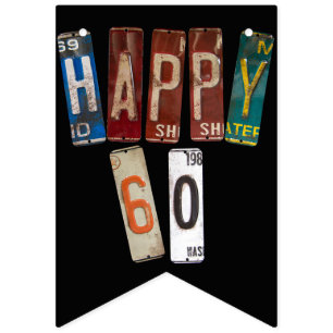 rusty license plate 60th birthday bunting