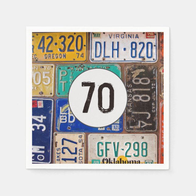 Rusty License Plate 70th Birthday  Napkins (Front)