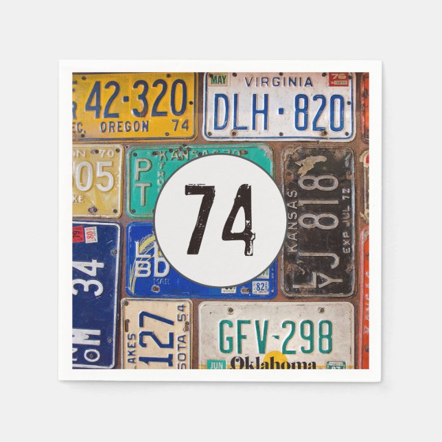 Rusty License Plate 74th Birthday Napkin (Front)