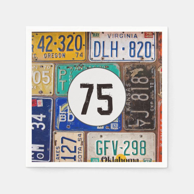Rusty License Plate 75th Birthday Napkin (Front)