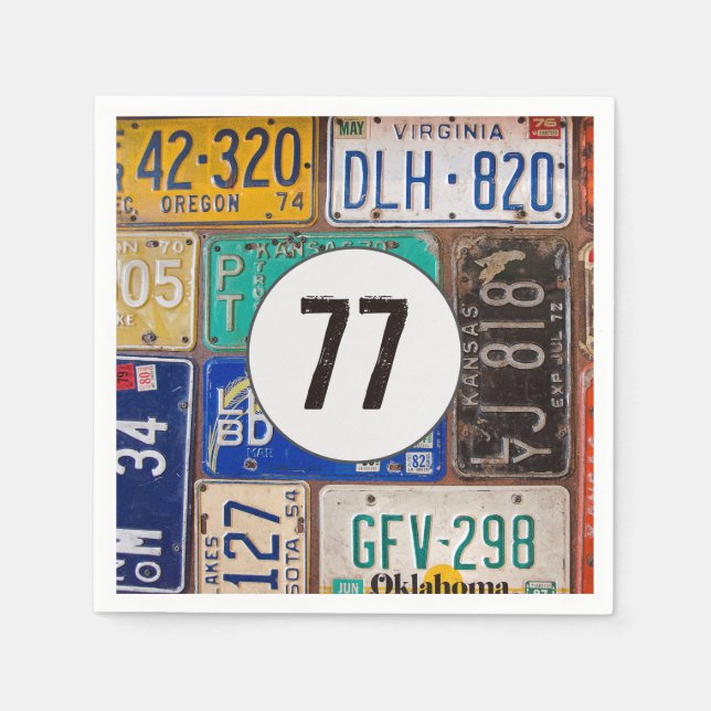 Rusty License Plate 77th Birthday Napkin (Front)