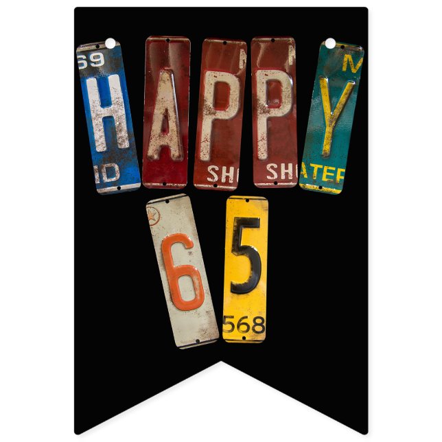rusty license plate collection 65th birthday bunting  (First Flag)