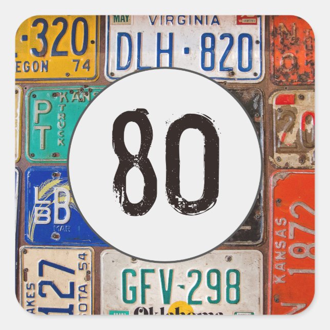 Rusty License Plates 80th Birthday Square Sticker (Front)